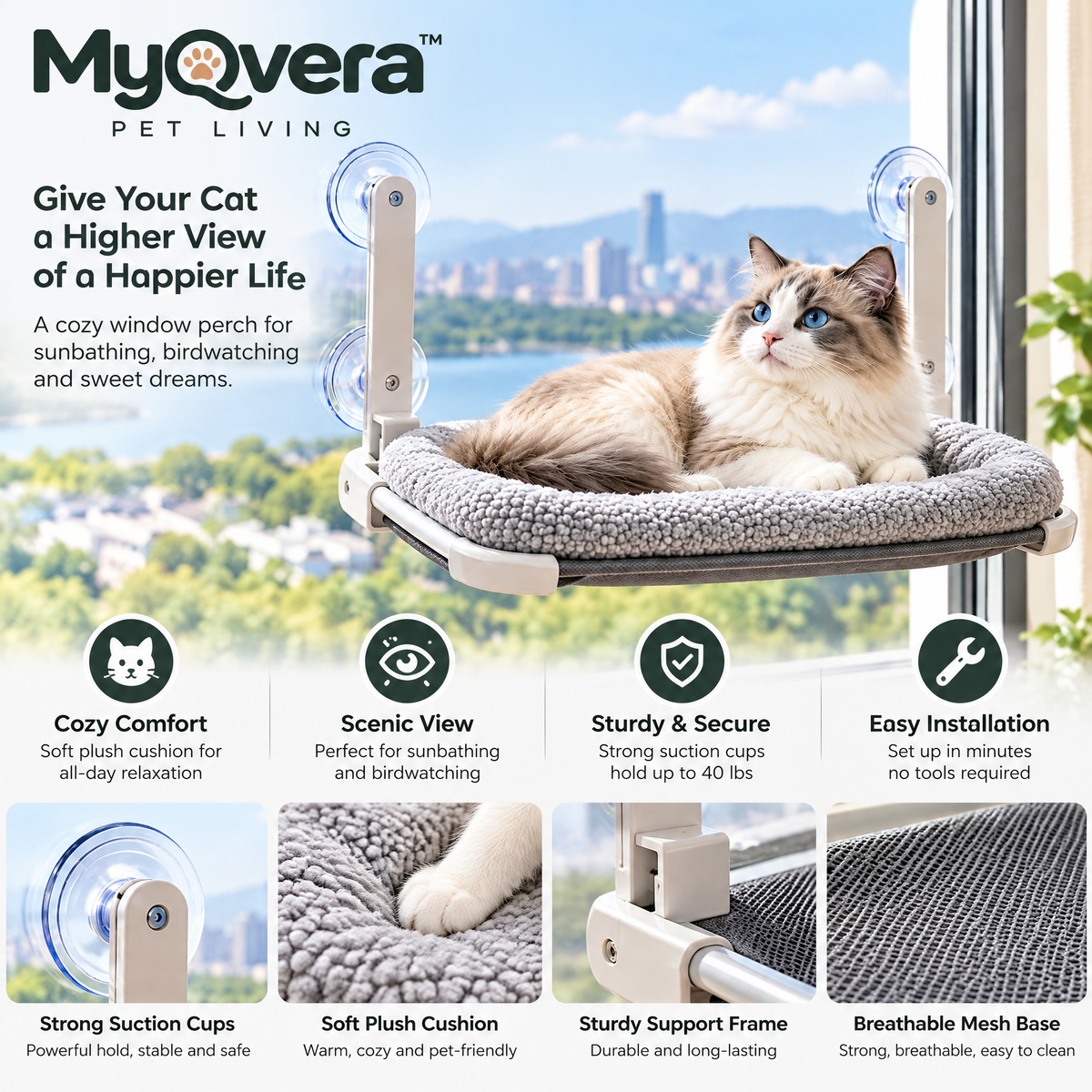 Myqvera™ Cozy Window Cat Perch Bed