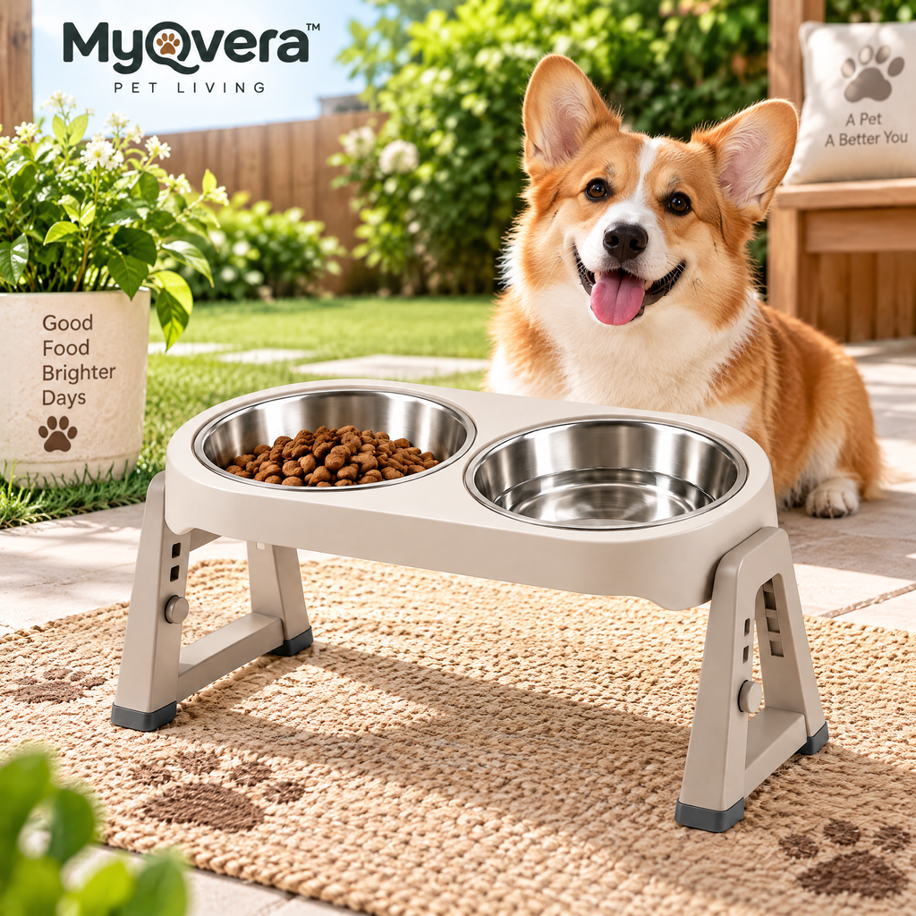 Myqvera™ Adjustable Stainless Steel Elevated Pet Bowl Stand