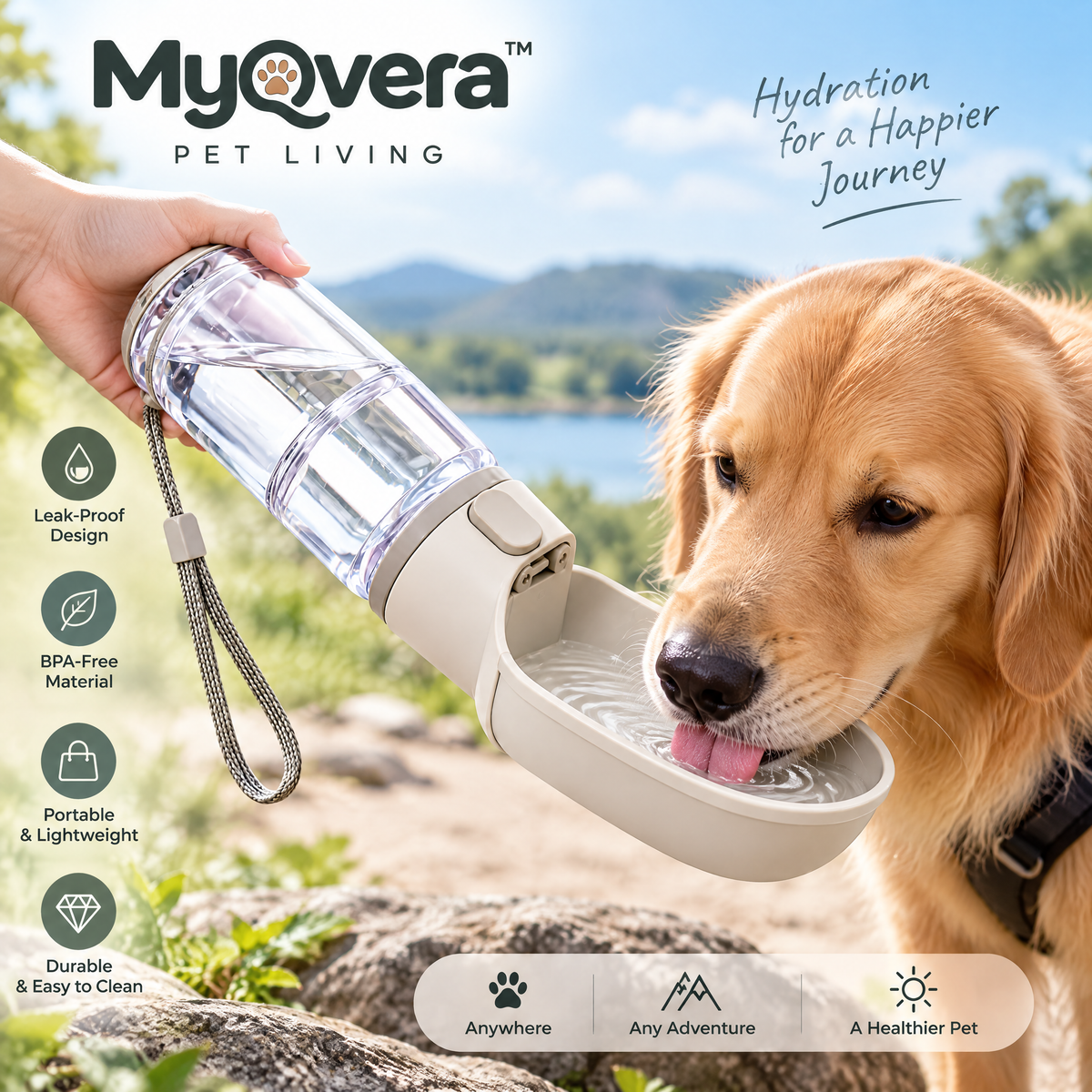 Myqvera™ Portable Dog Water Bottle with Fold-Out Drinking Bowl