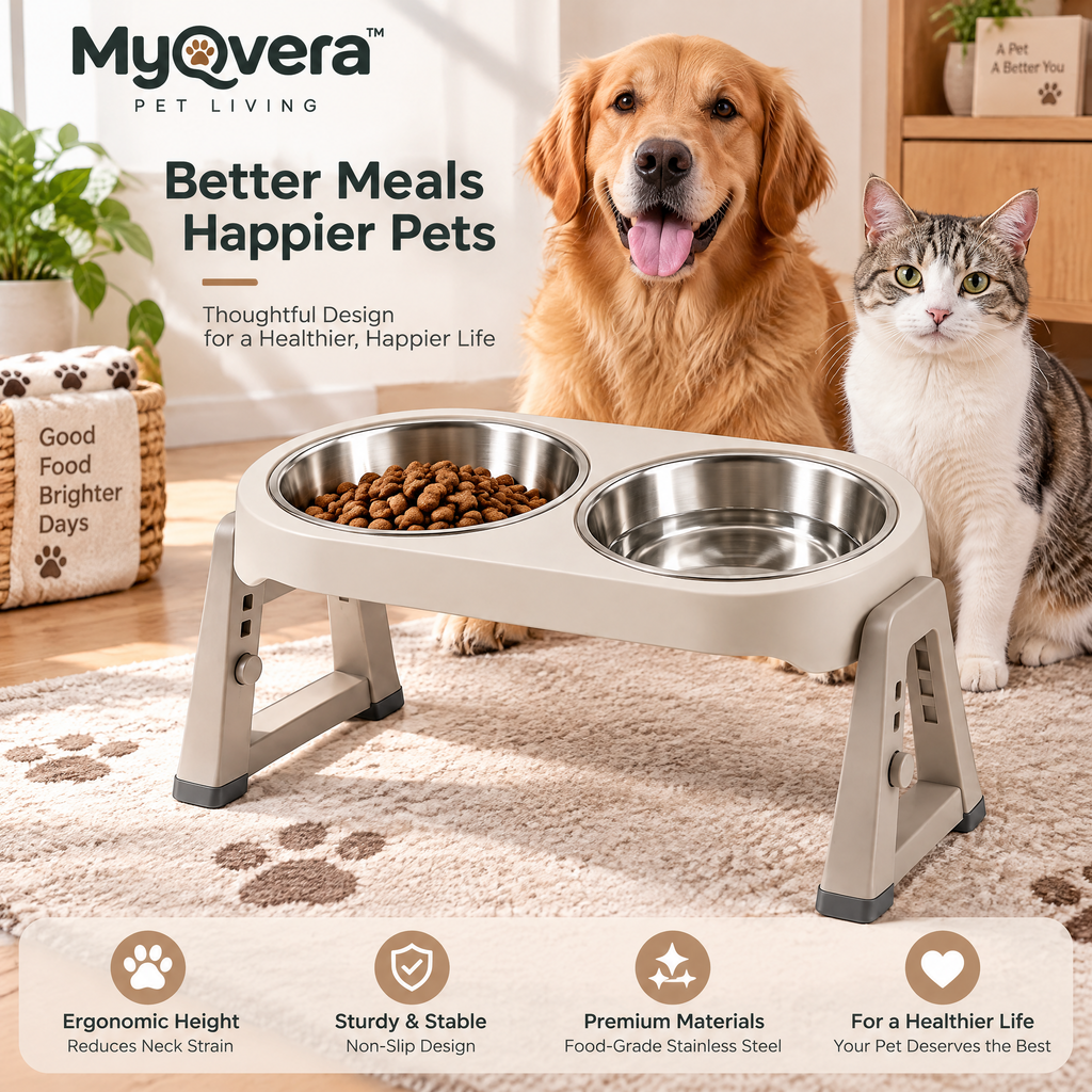 Myqvera™ Adjustable Stainless Steel Elevated Pet Bowl Stand